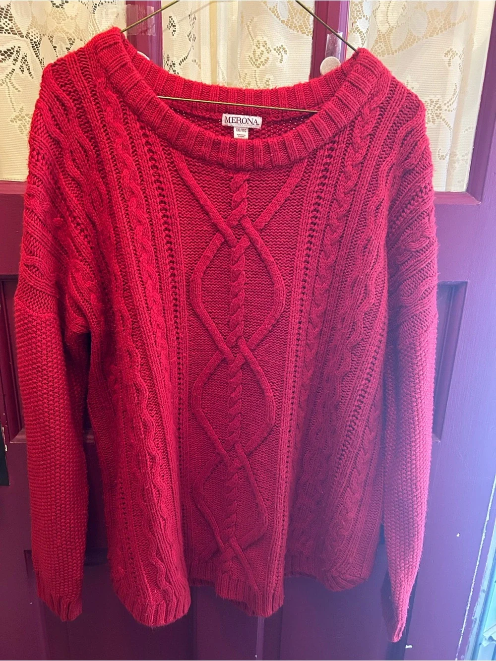 Merona Red Cable-Knit Crewneck Sweater